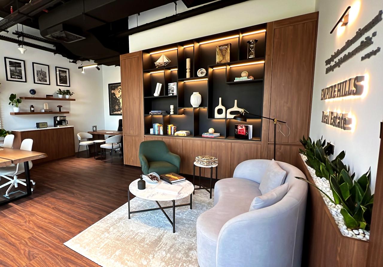 Elegant real estate office in Dubai with modern decor