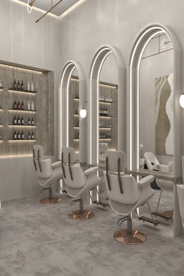 salon interior design showing chairs and mirors 
