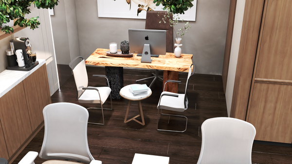empire_hills_office7 setup with a wooden desk, chairs, and decor by interior vision concept
