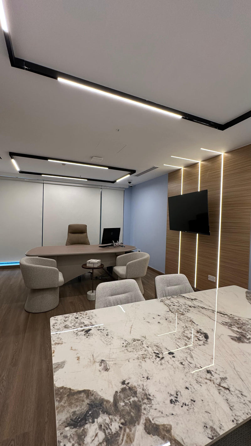 Modern office interior in Dubai with sleek furnishings.