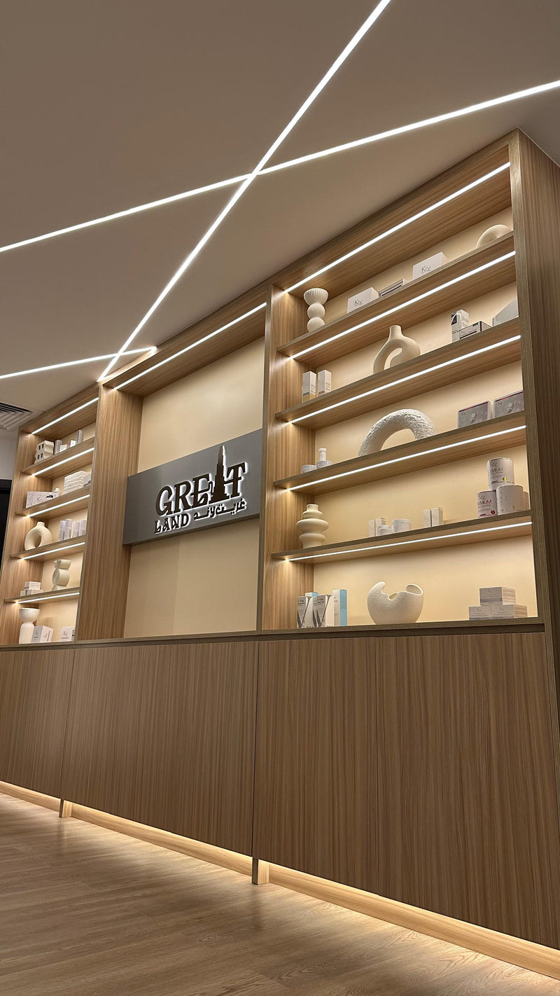 modern office interior design showing decoration material in cupboard