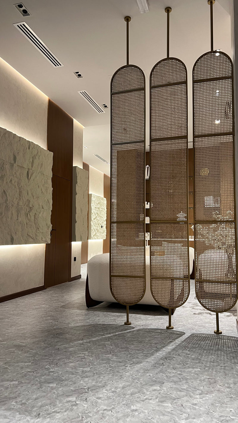 striking custom-designed space with a focus on natural materials, textures, and architectural detail.